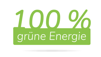 Ein großer grüner Schriftzug "100% grüne Energie"